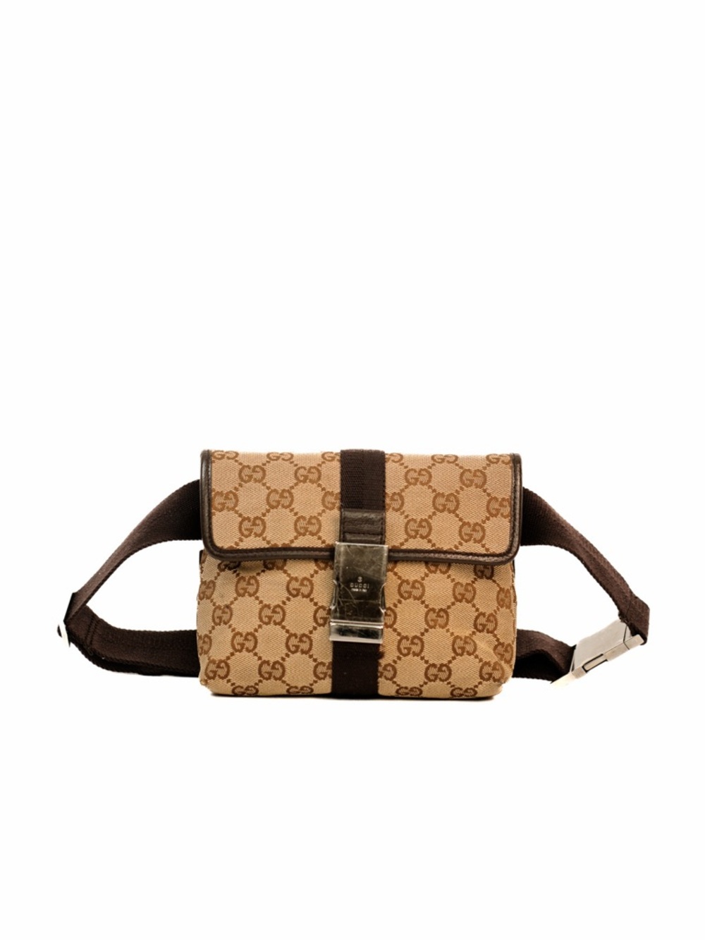 Gucci Tan & Brown GG Canvas Belt Bag with Metal Clasp